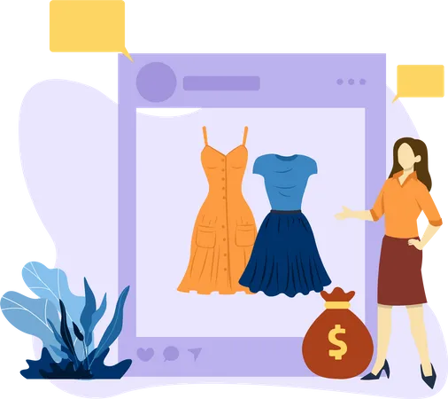 Femme faisant des achats en ligne  Illustration