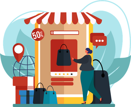 Femme faisant des achats en ligne  Illustration