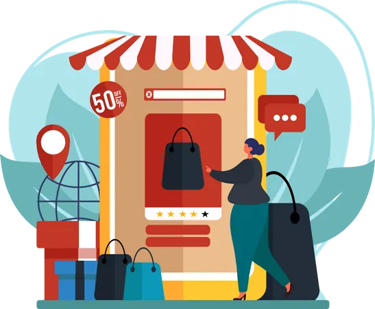 Femme faisant des achats en ligne  Illustration