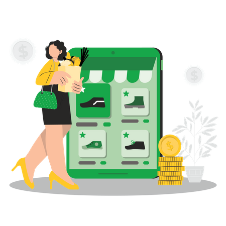 Femme faisant des achats en ligne  Illustration