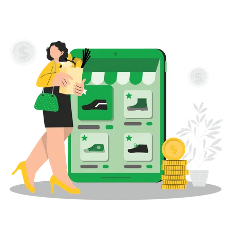 Femme faisant des achats en ligne  Illustration