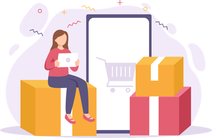 Femme faisant des achats en ligne  Illustration