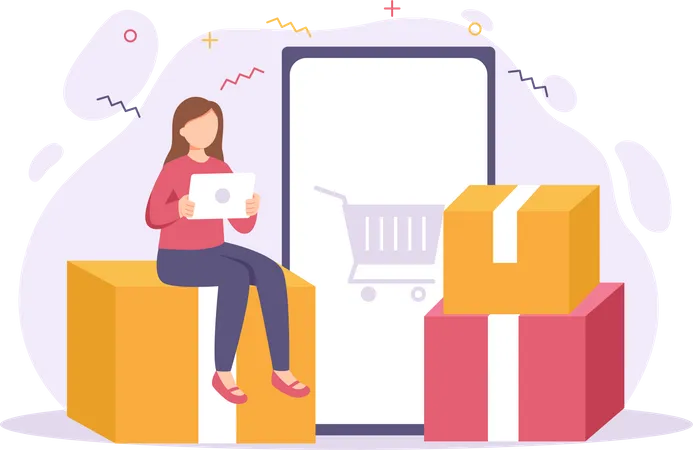 Femme faisant des achats en ligne  Illustration