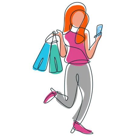 Femme faisant des achats en ligne à l'aide d'un smartphone  Illustration