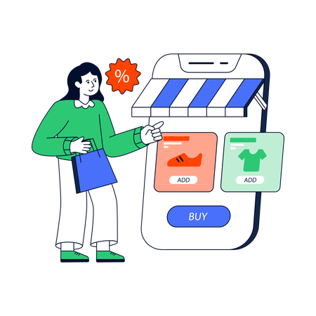Femme faisant des achats en ligne à partir d'une application  Illustration