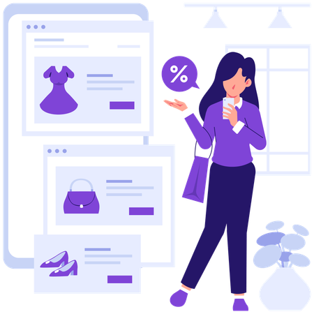 Femme faisant des achats en ligne  Illustration