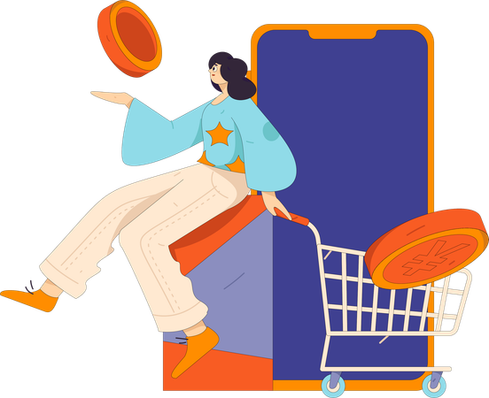 Femme faisant le paiement des achats en ligne  Illustration