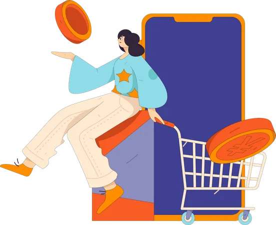 Femme faisant le paiement des achats en ligne  Illustration