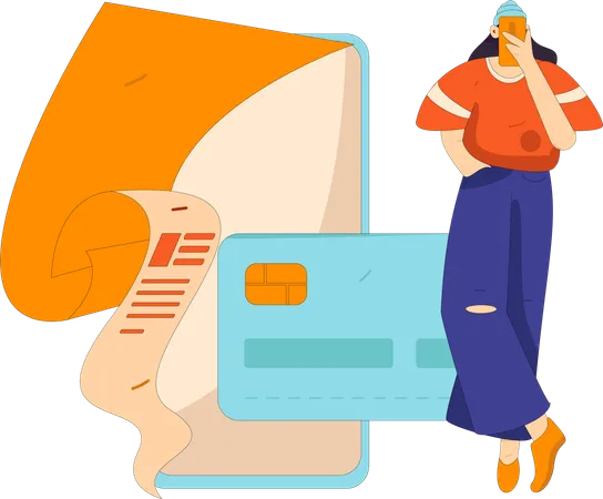 Femme faisant le paiement des achats en ligne  Illustration