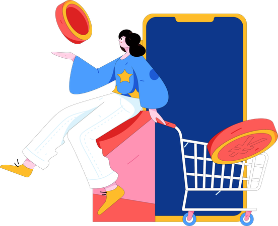 Femme faisant le paiement des achats en ligne  Illustration