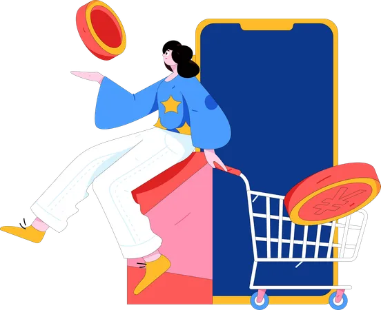 Femme faisant le paiement des achats en ligne  Illustration