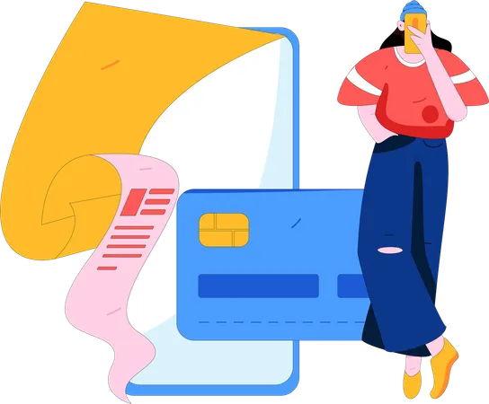 Femme faisant le paiement des achats en ligne  Illustration