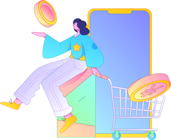 Femme faisant le paiement des achats en ligne  Illustration