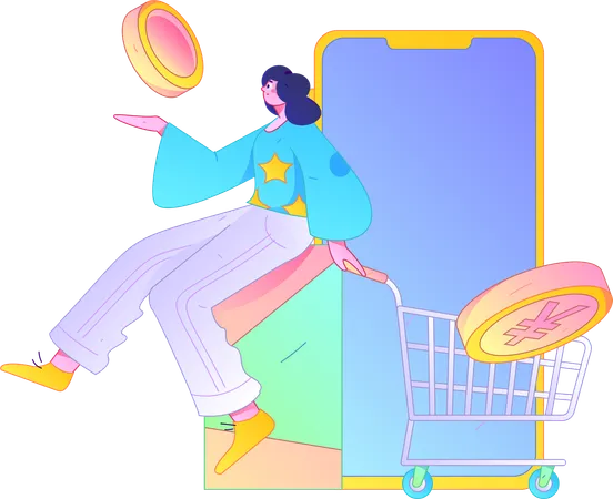 Femme faisant le paiement des achats en ligne  Illustration