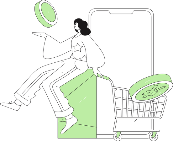Femme faisant le paiement des achats en ligne  Illustration