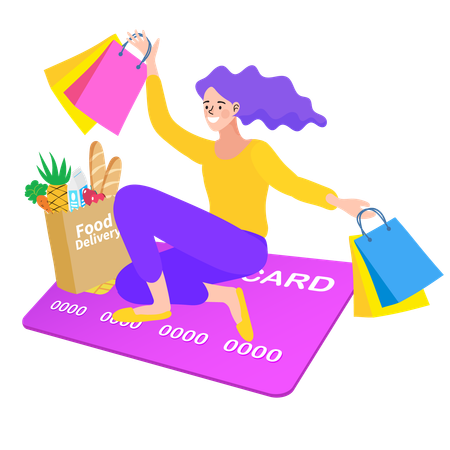 Femme effectuant des achats en ligne avec un paiement par carte  Illustration