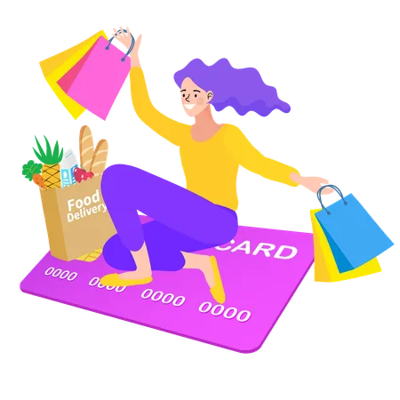 Femme effectuant des achats en ligne avec un paiement par carte  Illustration