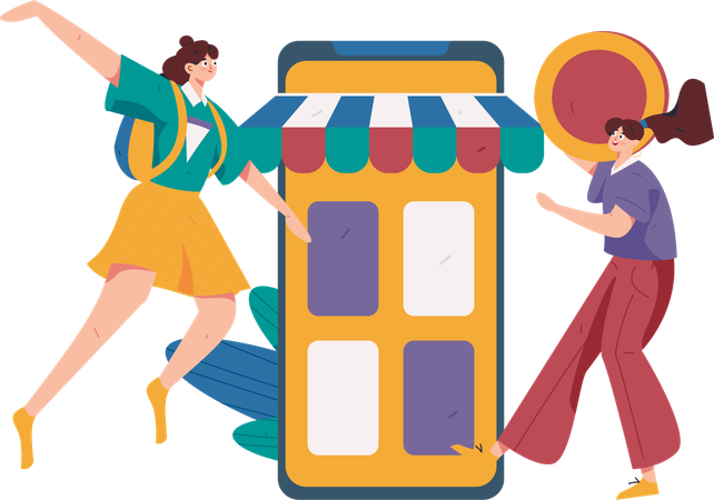 Femme faisant des achats en ligne sur l'application  Illustration