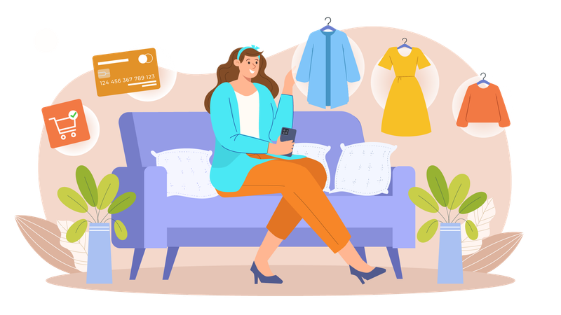 Femme faisant des achats en ligne sur mobile  Illustration