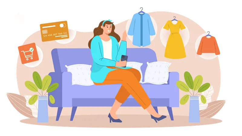 Femme faisant des achats en ligne sur mobile  Illustration