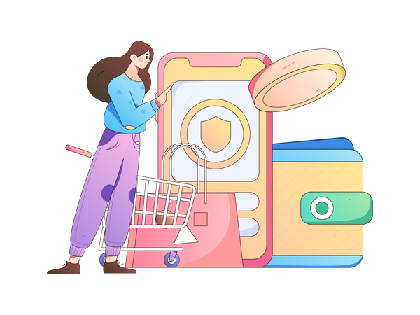 Femme faisant des achats sur Internet  Illustration