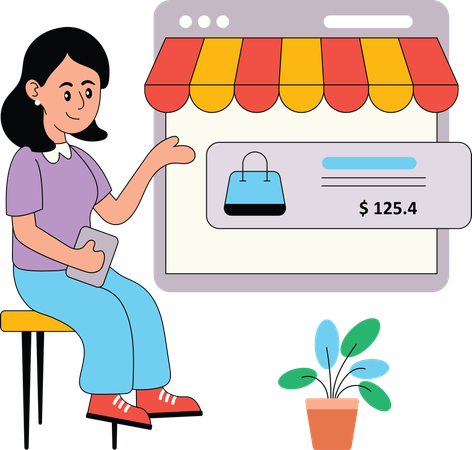 Femme faisant du shopping sur un site de commerce électronique  Illustration