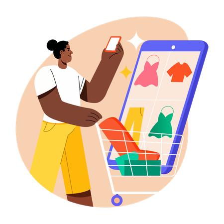 Femme faisant des achats mobiles  Illustration