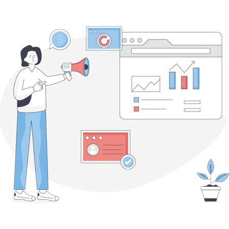 Femme faisant du marketing d'entreprise  Illustration