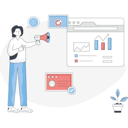 Femme faisant du marketing d'entreprise  Illustration