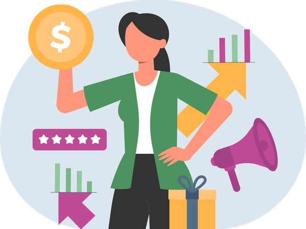 Femme faisant de la publicité commerciale  Illustration
