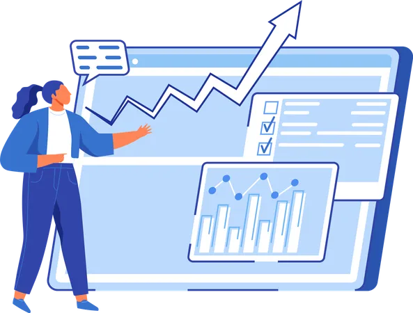 Femme effectuant des analyses de données, des recherches statistiques  Illustration