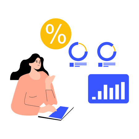 Une femme effectuant des analyses financières  Illustration