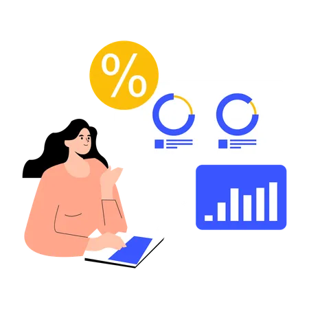 Une femme effectuant des analyses financières  Illustration