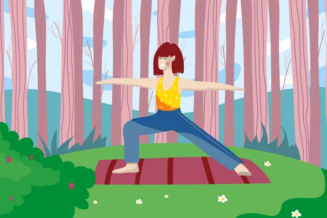 Femme faisant des asanas au cours de yoga  Illustration