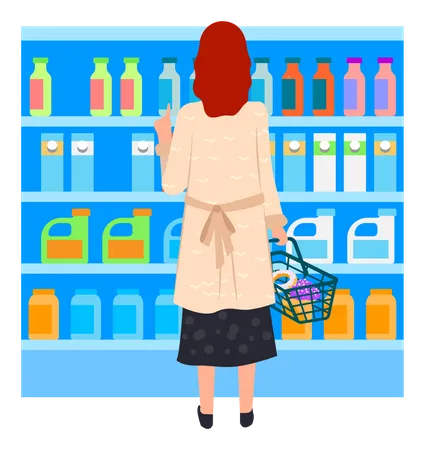 Femme faisant des courses au supermarché  Illustration