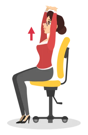 Femme faisant des étirements au bureau  Illustration