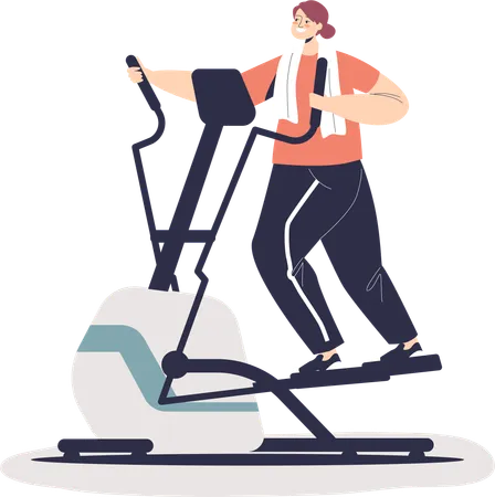 Femme faisant des exercices cardio fonctionnant sur une machine elliptique  Illustration