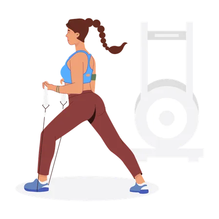 Femme faisant des exercices de biceps avec une corde  Illustration