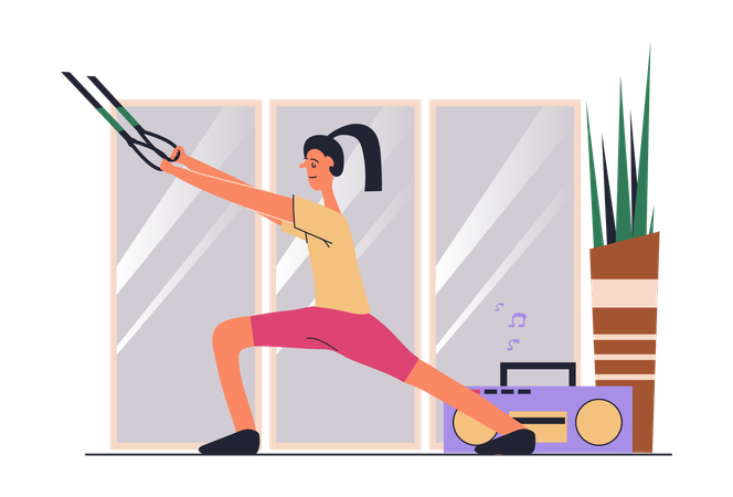 Femme faisant des exercices de résistance totale au gymnase et développant une force et une puissance musculaires  Illustration