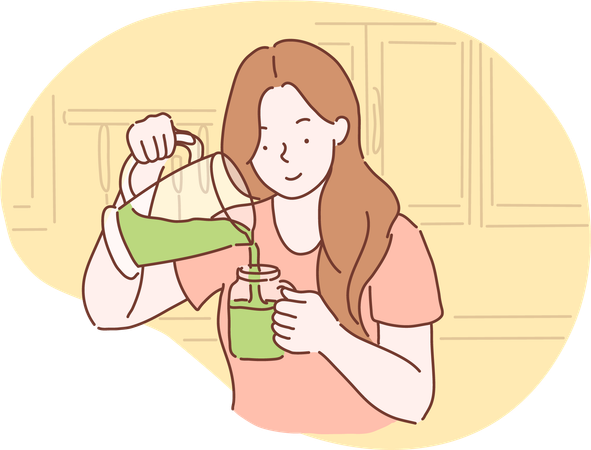 Femme faisant du jus sain  Illustration