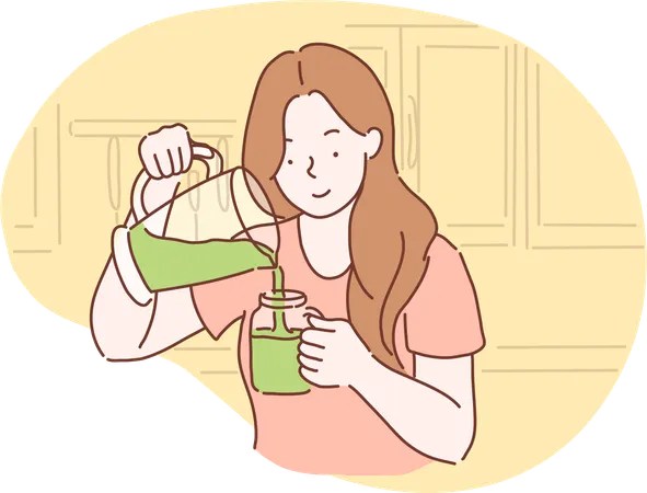 Femme faisant du jus sain  Illustration