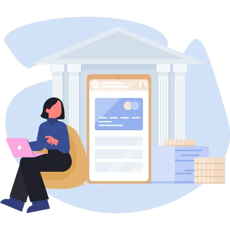 Femme effectuant des opérations bancaires en ligne  Illustration