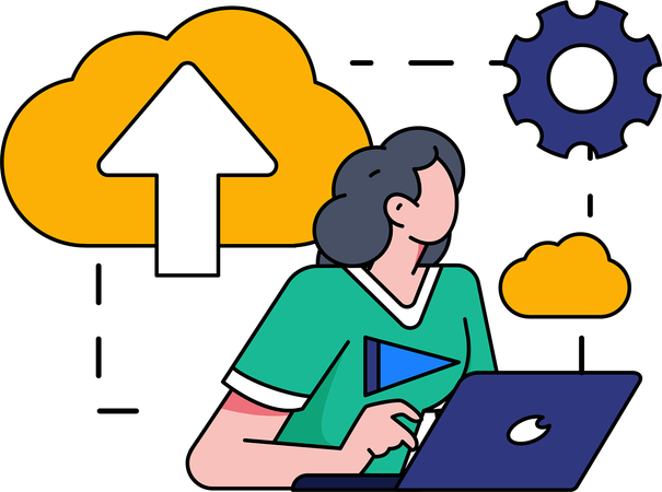 Femme effectuant des réglages de cloud  Illustration