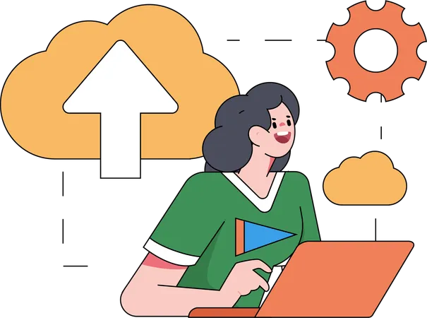 Femme effectuant des réglages de cloud  Illustration