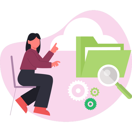 Femme faisant des recherches sur un serveur cloud  Illustration