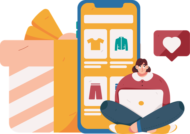 Femme faisant du shopping au téléphone  Illustration