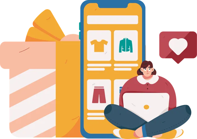 Femme faisant du shopping au téléphone  Illustration