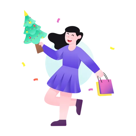 Femme faisant des achats de Noël  Illustration