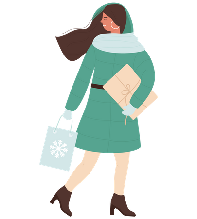 Femme faisant des achats de Noël  Illustration