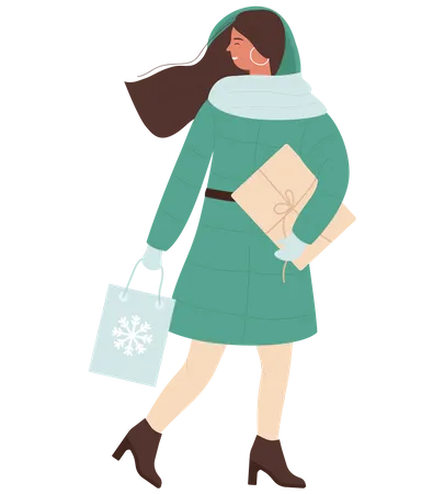 Femme faisant des achats de Noël  Illustration